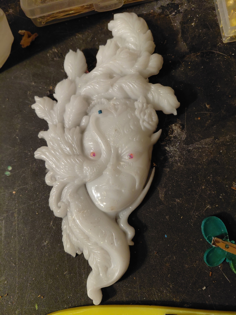 White Resin Decorative Wall Sculpture - Feathered Face Accent
